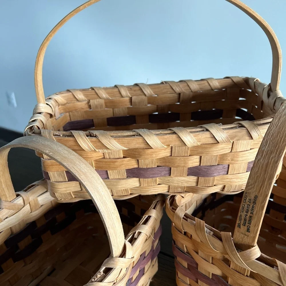 Vintage Hand Woven White Oak Cherokee Gathering Davis Basket Walnut/Bloodroot